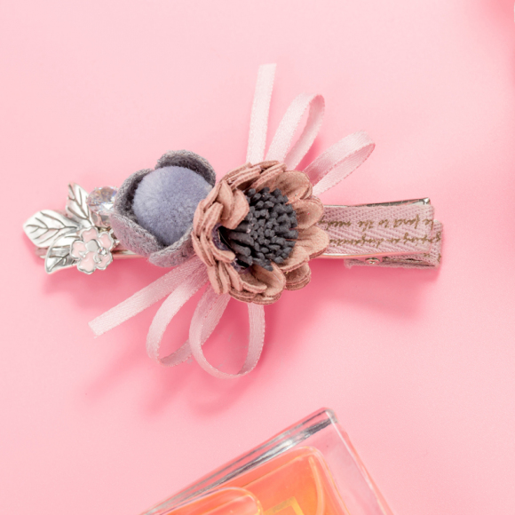 芭比布艺立体双花一字夹发夹