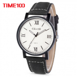 时光一百Smileyes系列 商务休闲罗马数字皮带石英男表TSW021G